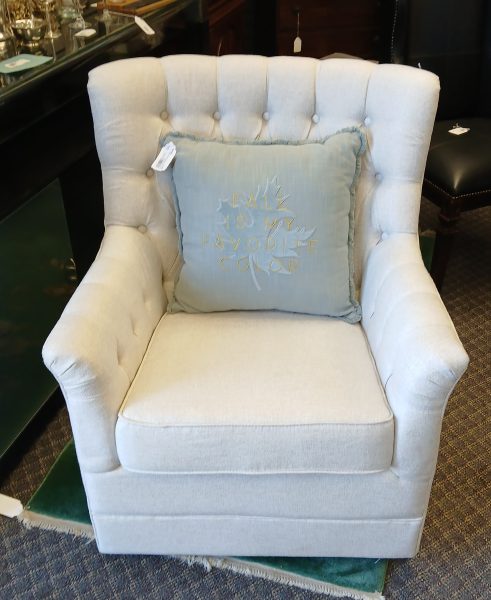 Newer E & E LTD Tufted White Linen Swivel Rocking Arm Chair 