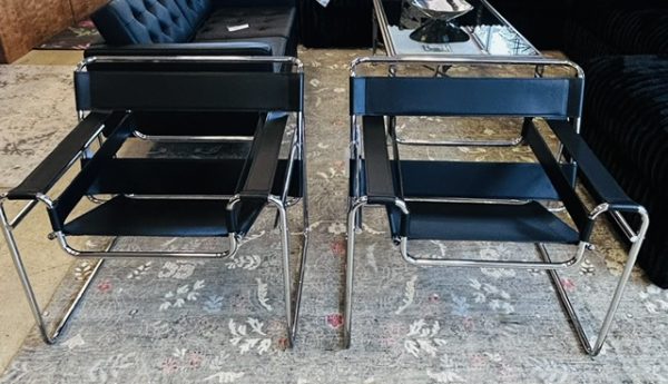 2~Marcel Breuer Style Wassily Black Leather & Chrome B-3 Chairs~SOLD SEPARATELY