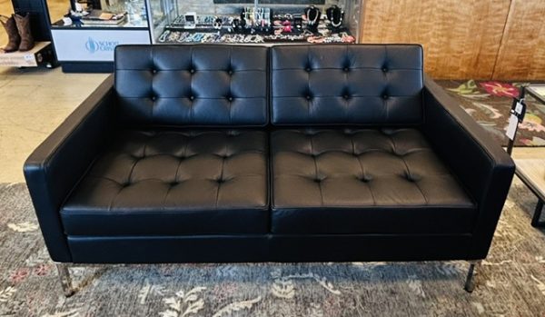 Modern Classics Black Leather Florence Loveseat-Florence Knoll Style