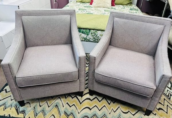 2~Vincent Gray Upholstered Armchairs w/Nail Head Trim~Sold Separately