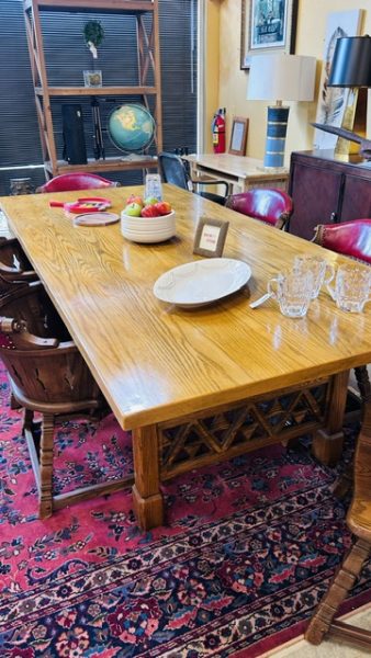 Vintage Rustic Oak Dining Table w/6 Vintage Romweber Viking Oak Poker Pub Chairs