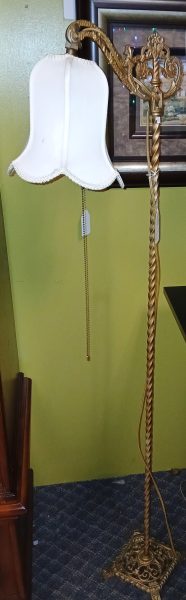 1920’s Antique Victorian Curved Bridge Twisted Iron/Gold Floor Lamp 