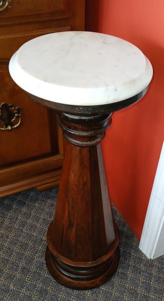 Antique Vintage Eastlake Walnut/Marble Empire Column Pedestal Table 