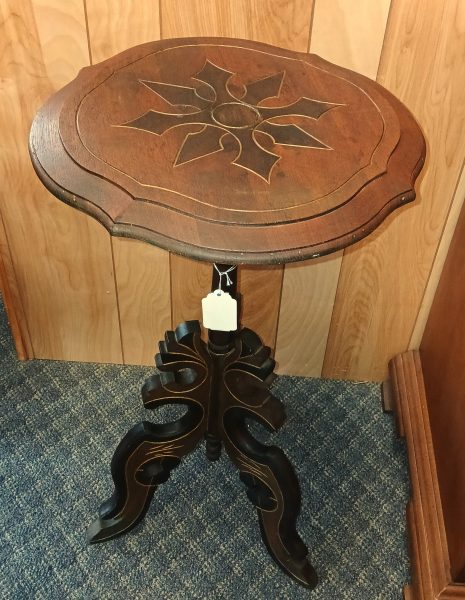 Antique Eastlake Pedestal Table With Inlay Top/ Carved Legs 