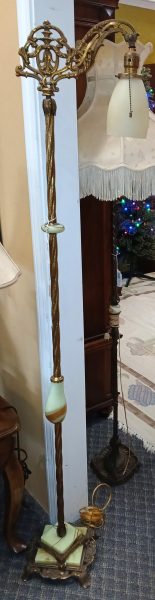 1820’s Antique Art Deco Bridge Floor Lamp – Uranium And Gold Iron Base 