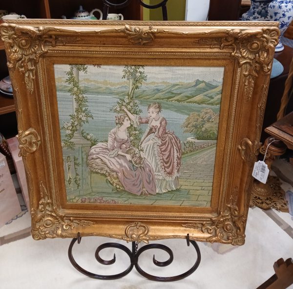 Ladies By The Lake Tapestry By Francrois Bouchea Lago~ Italy- With Gold Ornate Wooden Frame 