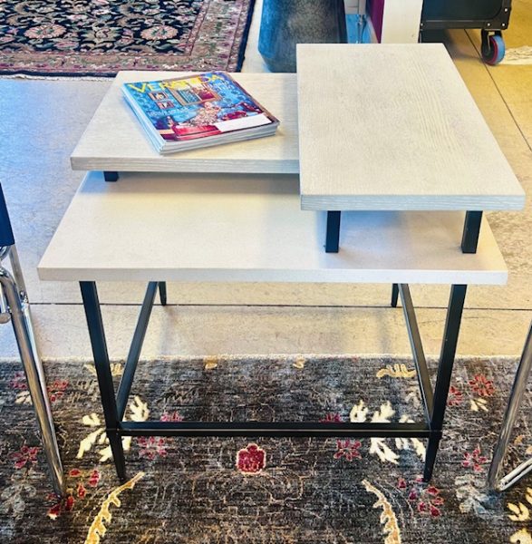 Universal Furniture Multi-Level Wood, Stone And Iron Side Table